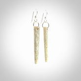 Hand carved large whalebone drop earrings hand made by Kristal Thompson. One only large whale bone drop earrings. Real whale bone art to wear. Free Shipping worldwide. One pair only, delivered in a kete pouch.